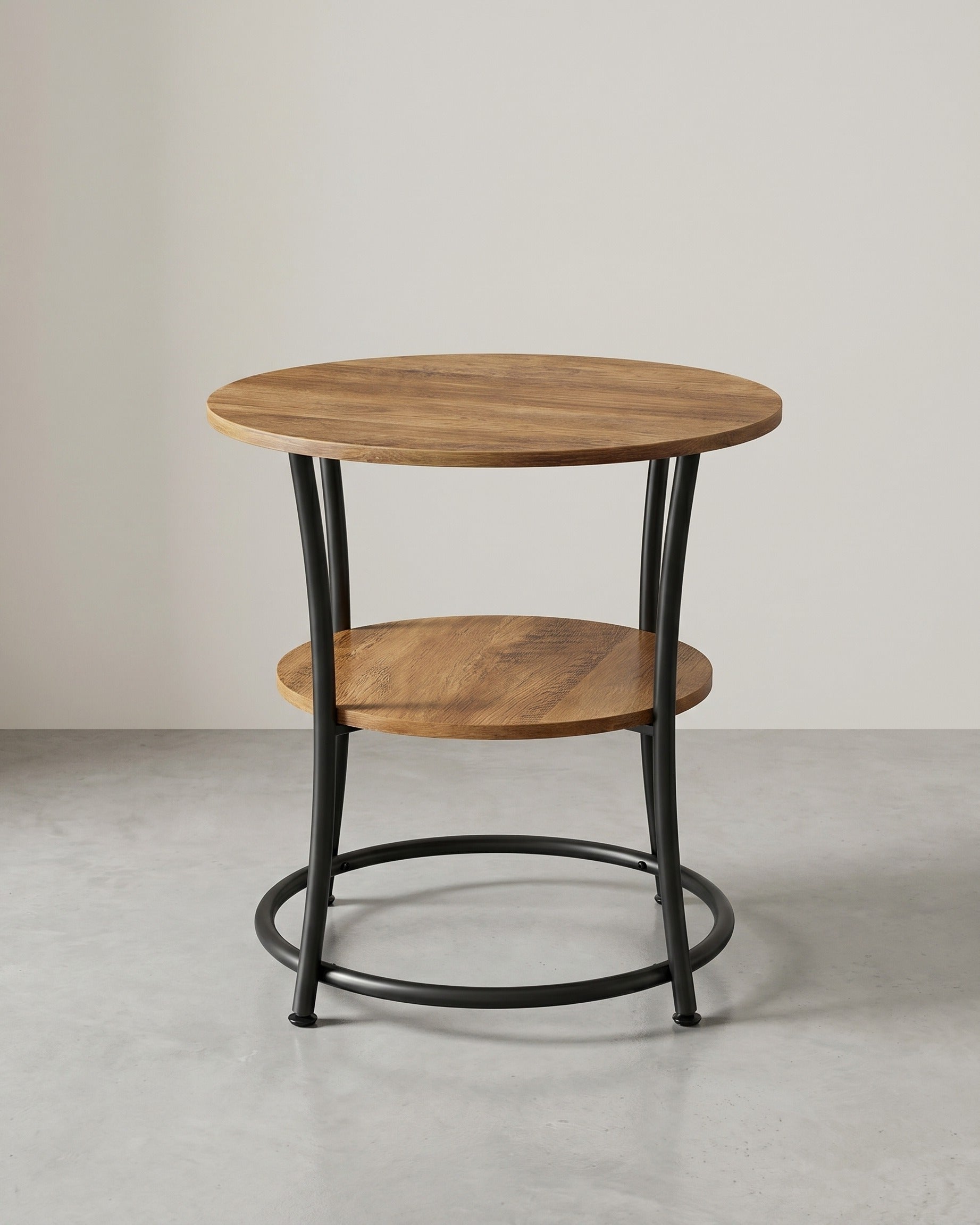 Ronde Bijzettafel Walnootbruin-Zwart – 2 Niveaus – Verstelbare Poten – 55 cm Diameter