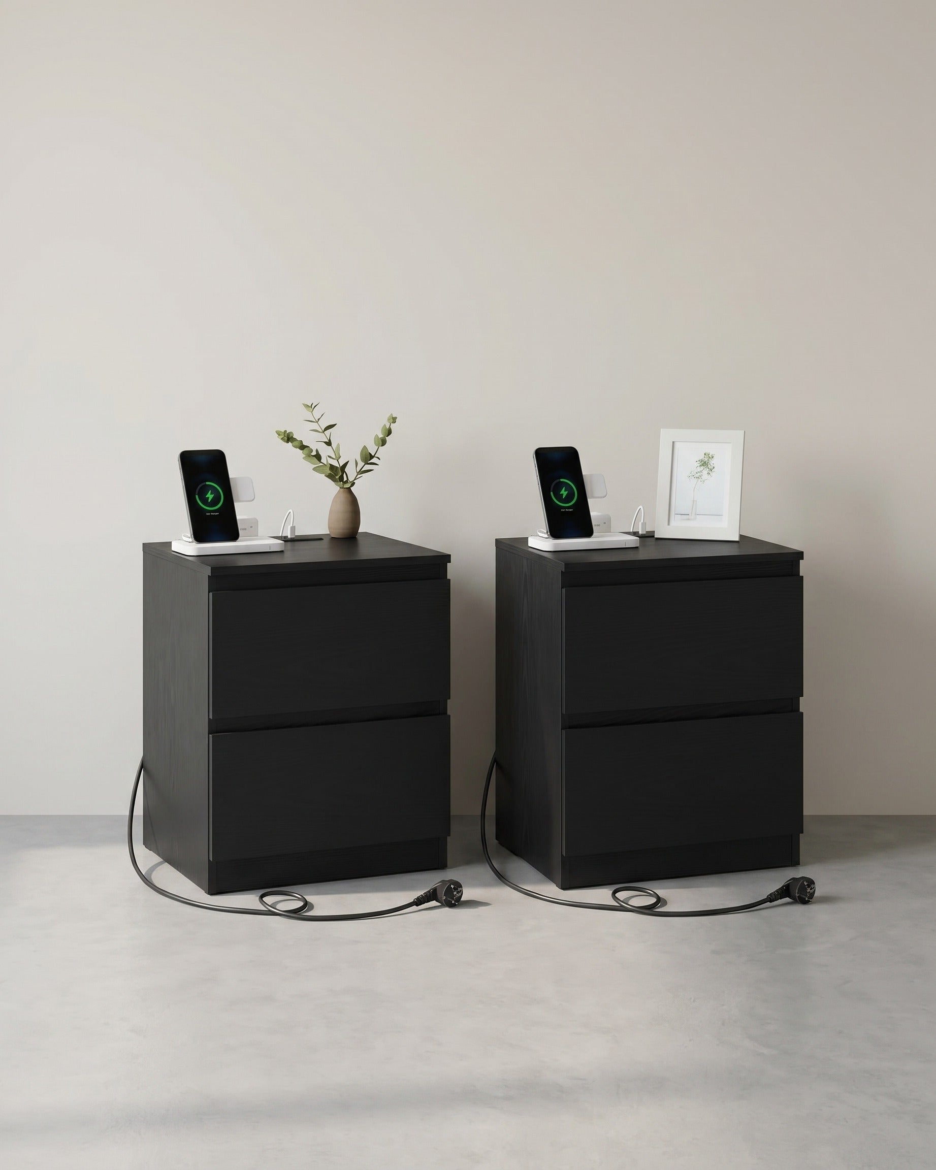 Nachtkastje met Stopcontact en USB - 2 Lades - Oplaadstation