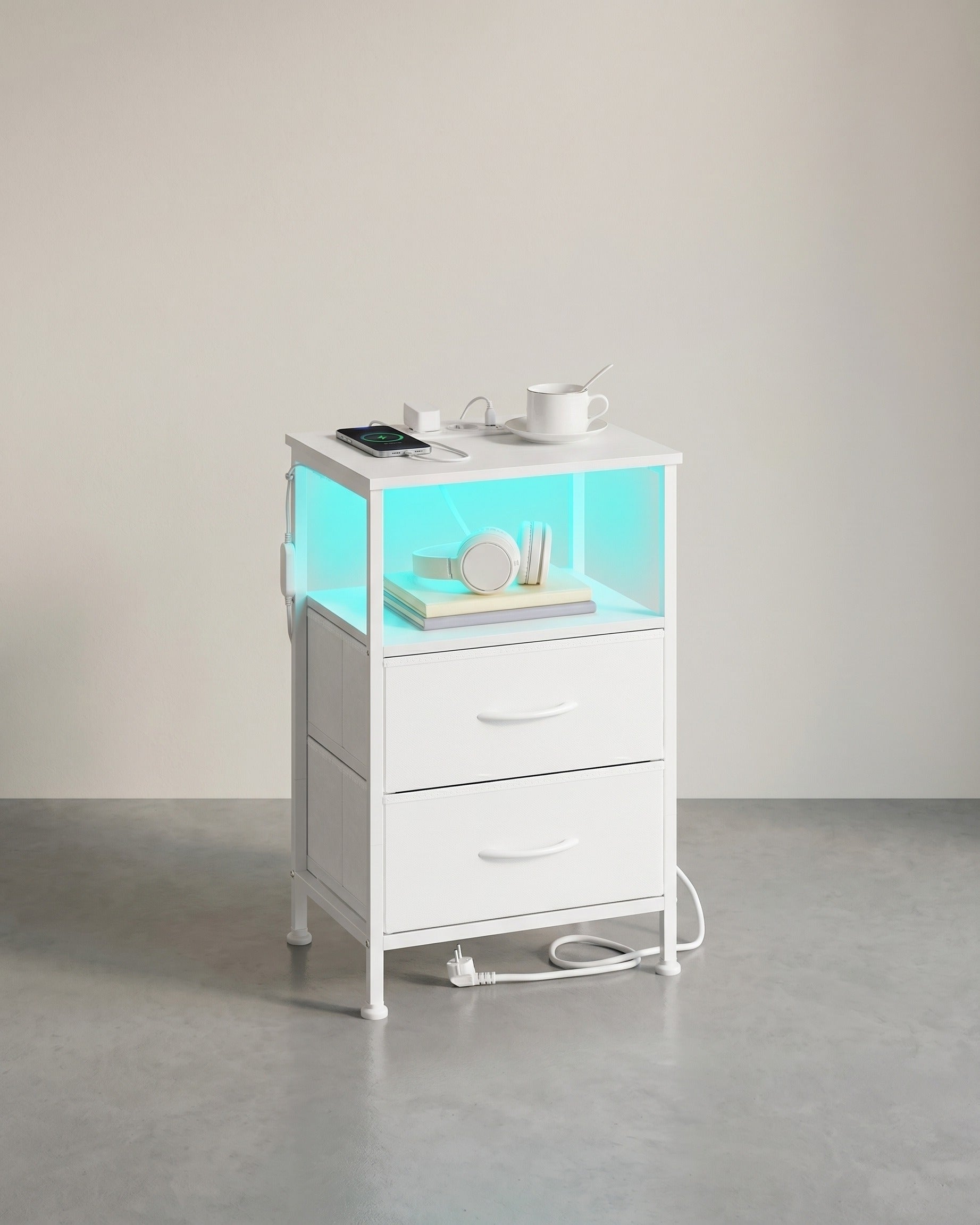 Nachtkastje – Met Oplaadstation – App-Gestuurde Verlichting – 2 Lades – Open Vak – Compact Formaat