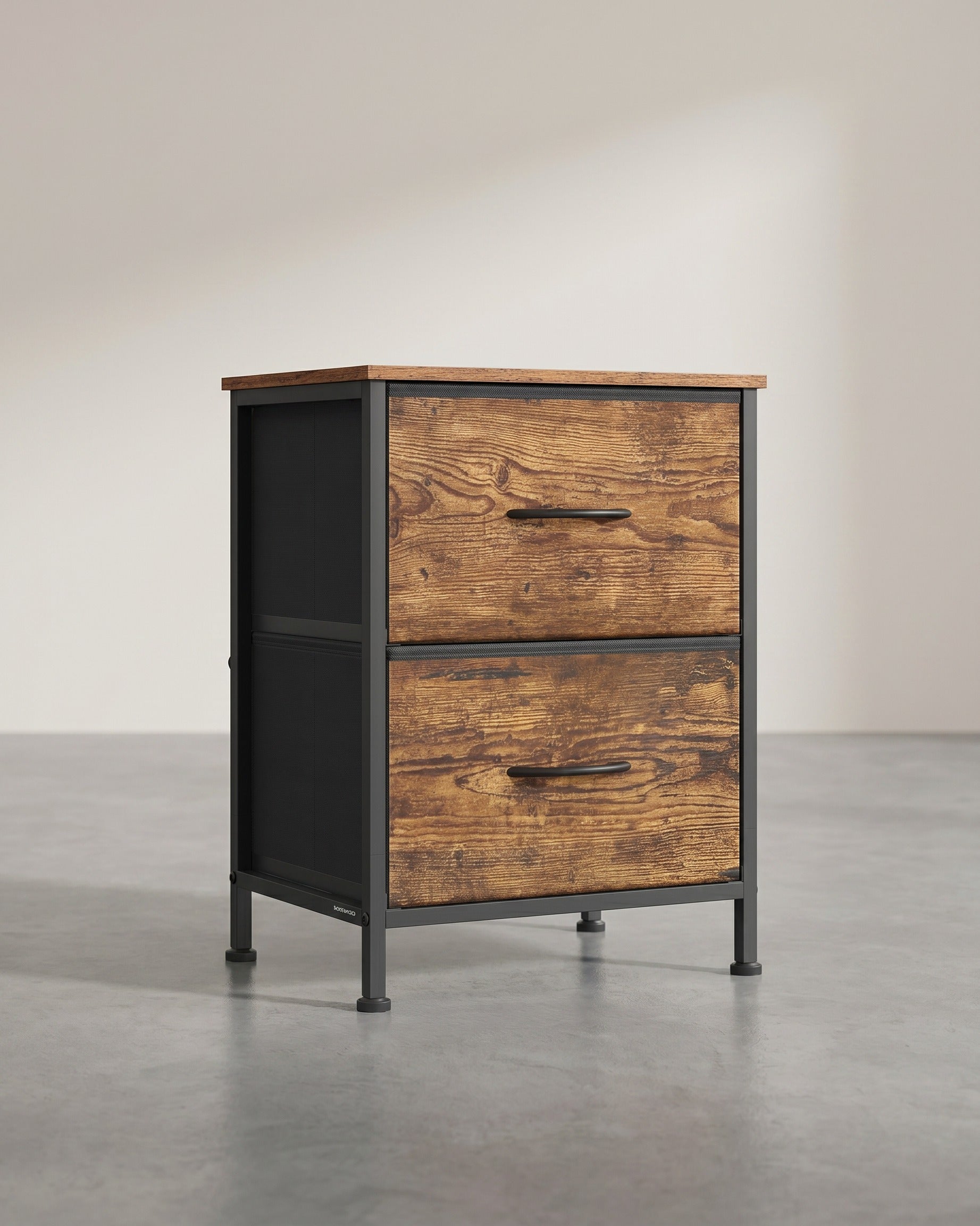 Bedkast – Commode met 4 stoffen lades – MDF en staal – 30 x 39,6 x 52,2 cm
