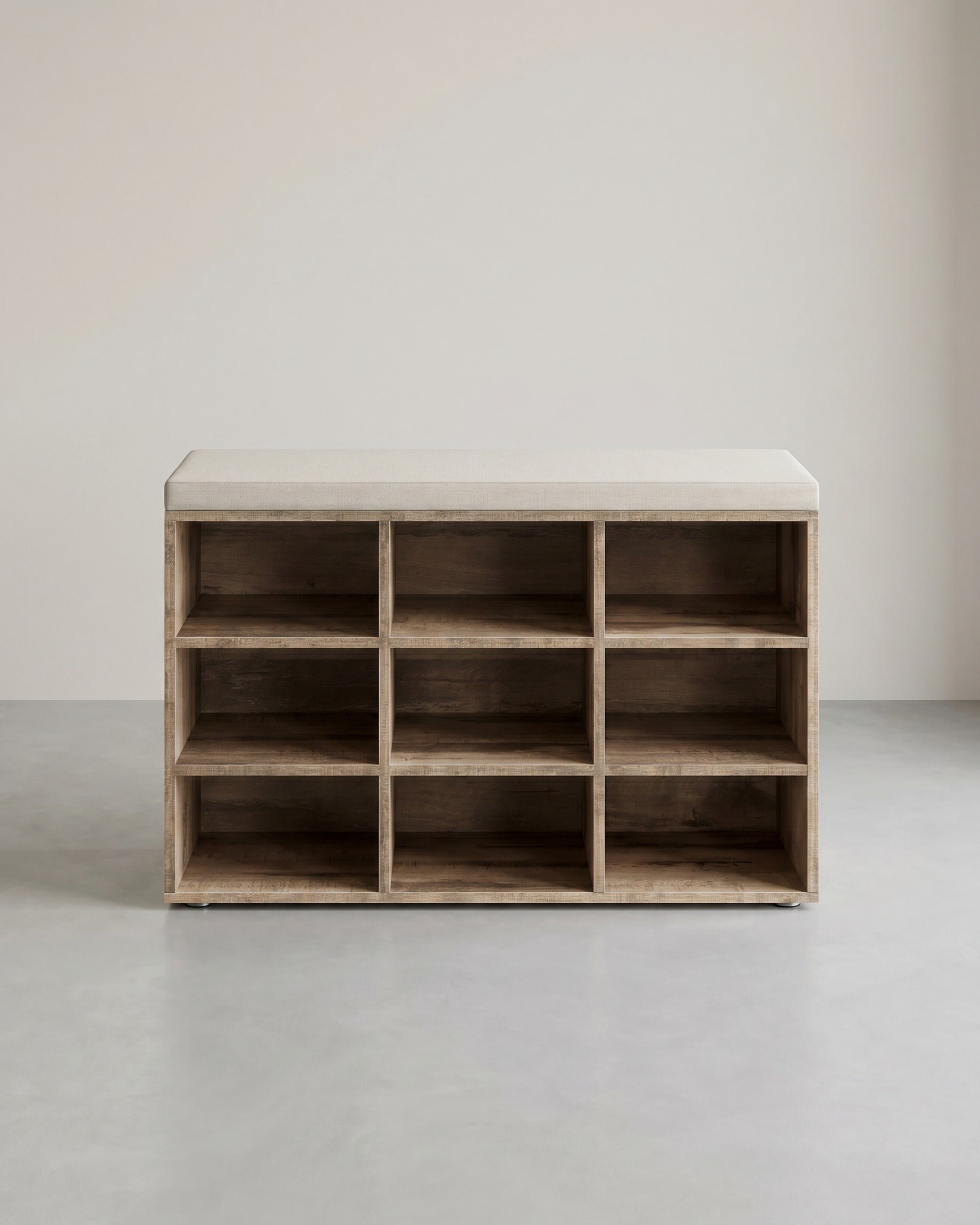Opbergkisten – Schoenenbank met Opbergruimte – 9 Vakken – Verstelbare Planken – 30,3 x 78,5 x 48 cm – Spaanplaat – Schuim – Linnenlook Bekleding – Max. Belastbaarheid 136 kg