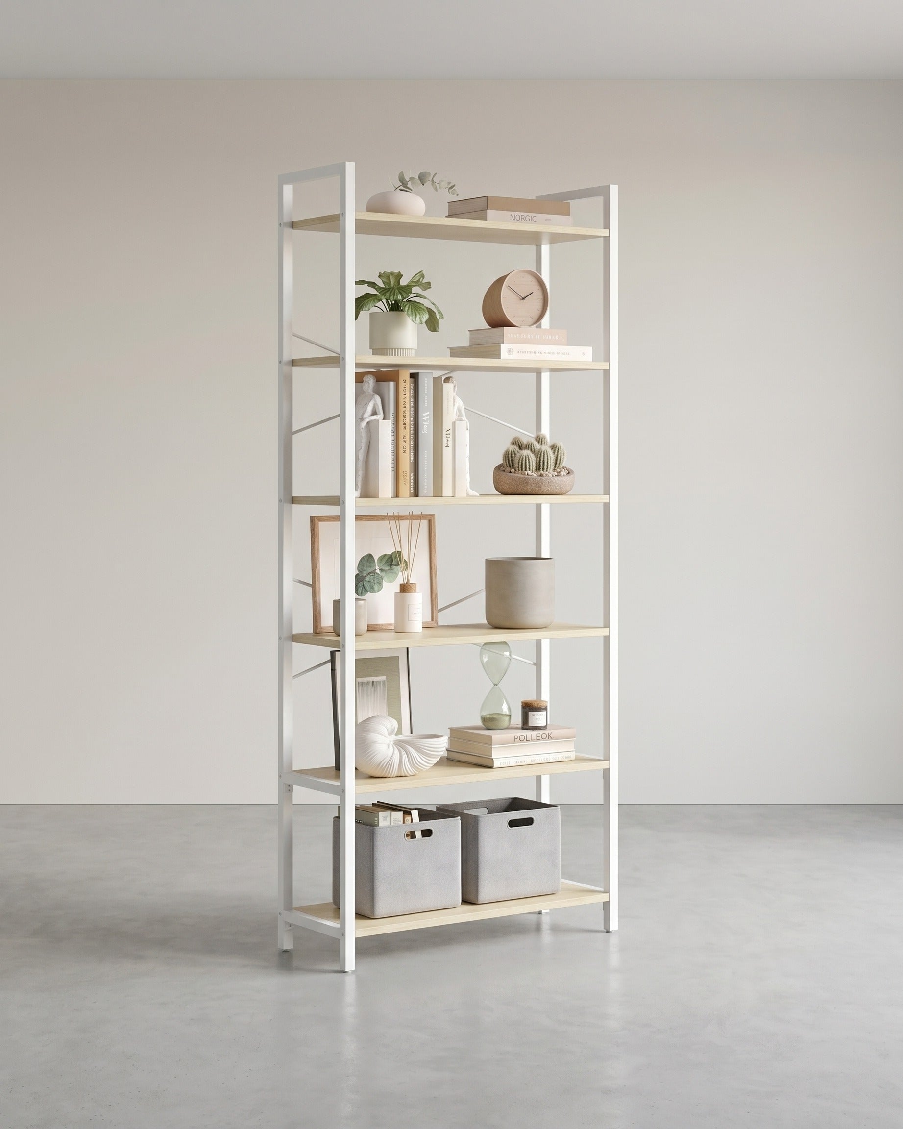 Boekenkast Met 6 Niveaus - Stalen Frame - Voor Woonkamer Slaapkamer Of Kantoor