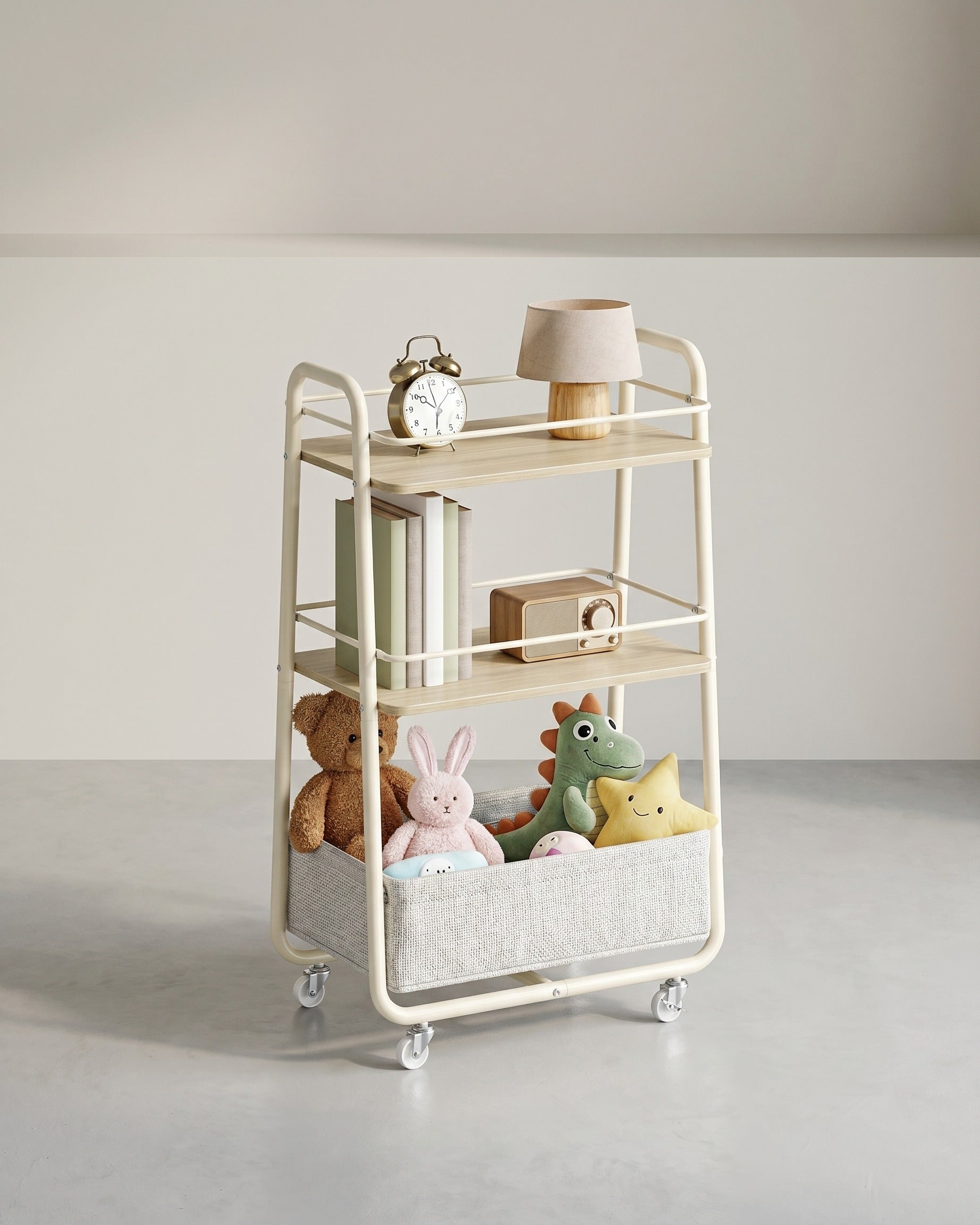 Trolley Met 3 Niveaus - Verrijdbaar Met Stoffen Mand - Voor Keuken En Badkamer