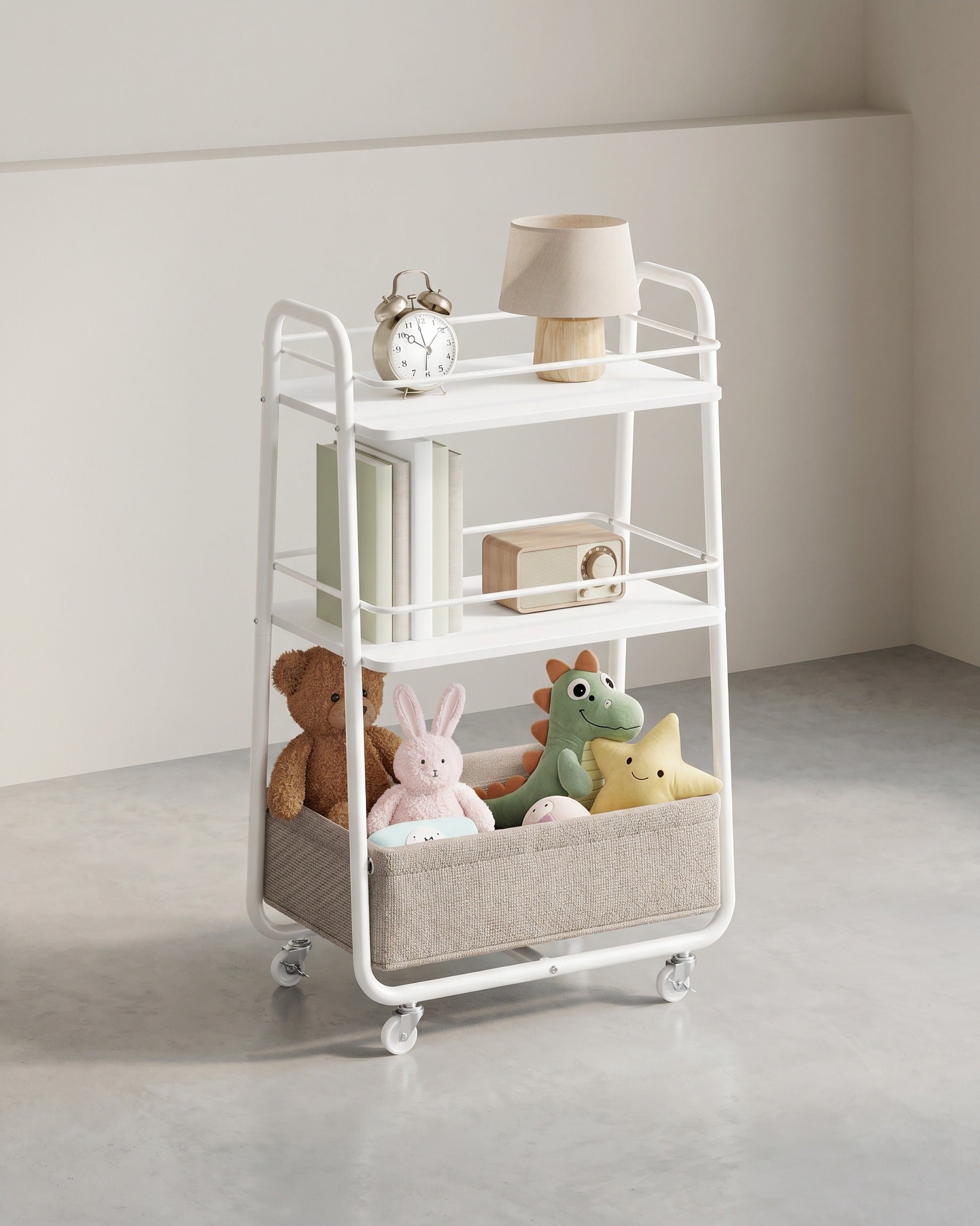 Trolley Met 3 Niveaus - Verrijdbaar Met Stoffen Mand - Voor Keuken En Badkamer