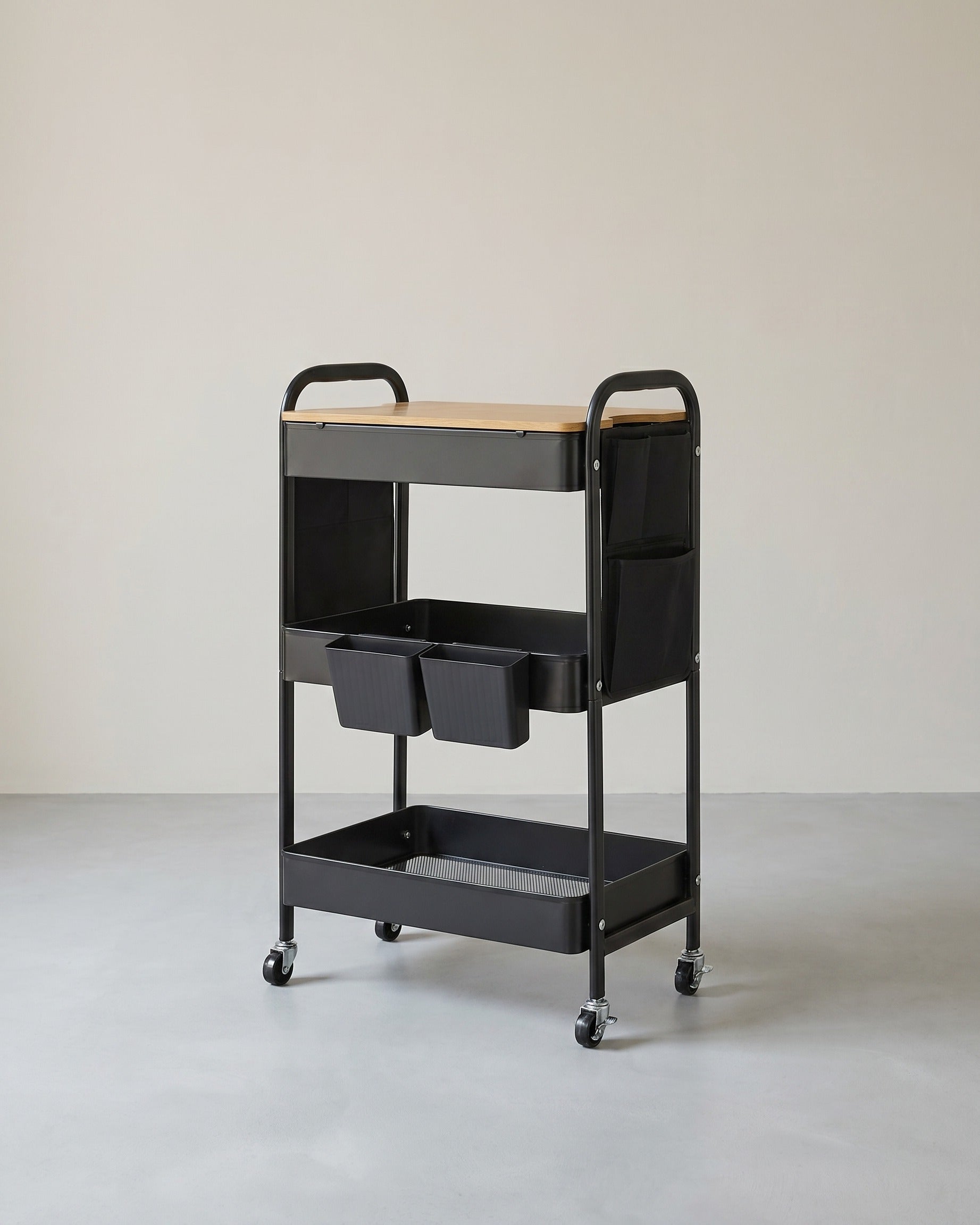 Serveerwagen – 3 Draadplanken – 2 Afneembare Hangbakken – Staal – 30,6 x 44,3 x 74,2 cm – 3,8 kg – Draagkracht 30 kg