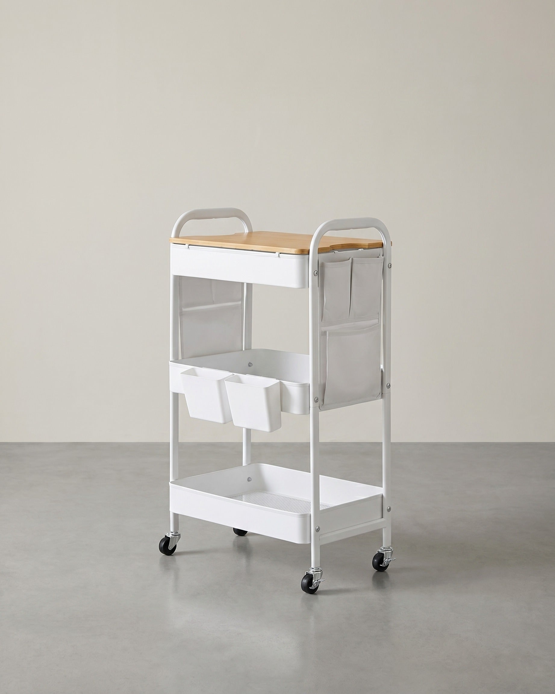 Serveerwagen – 3 Draadplanken – 2 Afneembare Hangbakken – Staal – 30,6 x 44,3 x 74,2 cm – 3,8 kg – Draagkracht 30 kg