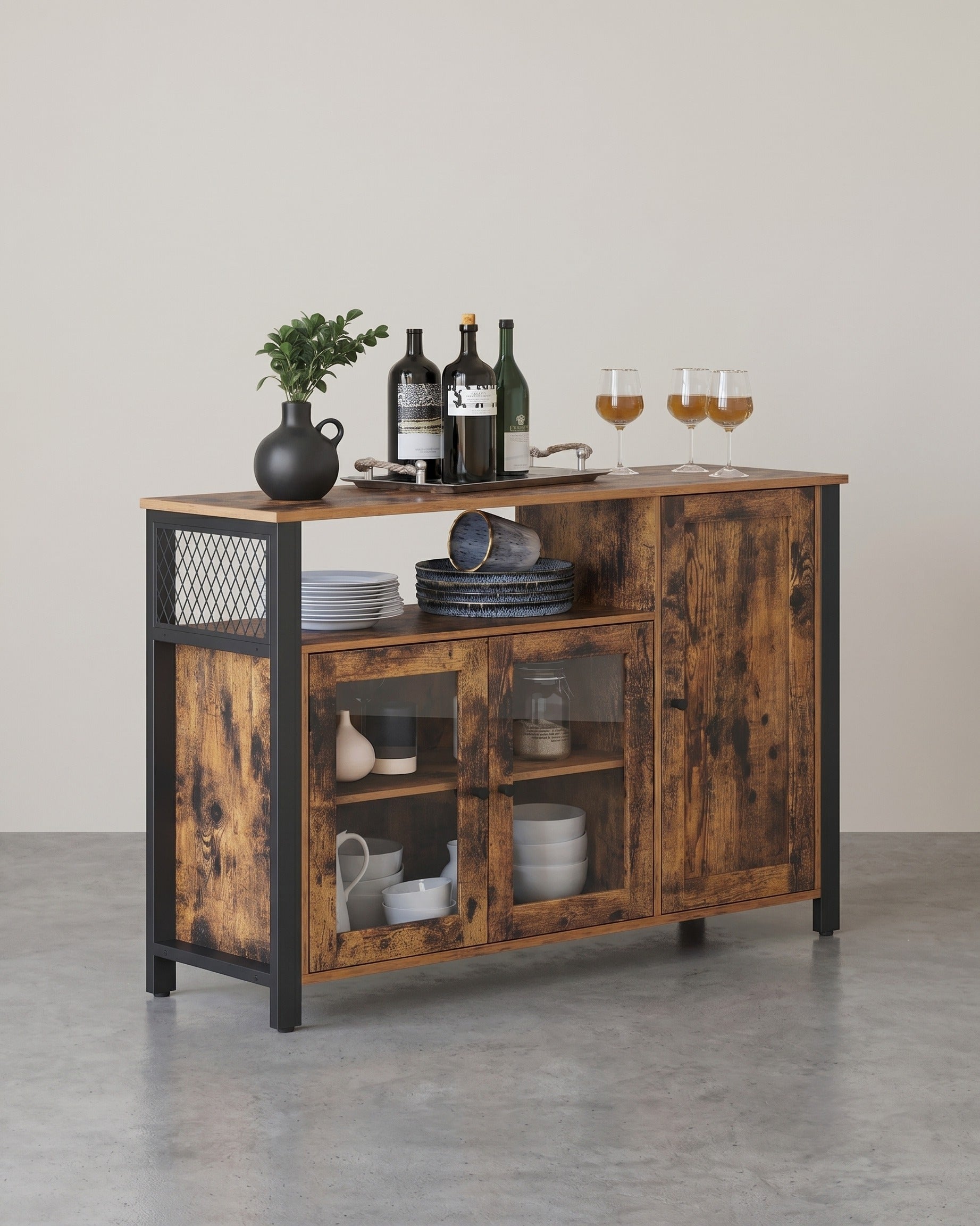 Dressoir – Keukenkast Met 3 Deuren – Opbergkast Voor Woonkamer, Eetkamer Of Keuken – Landelijke Stijl – 110 cm Breed