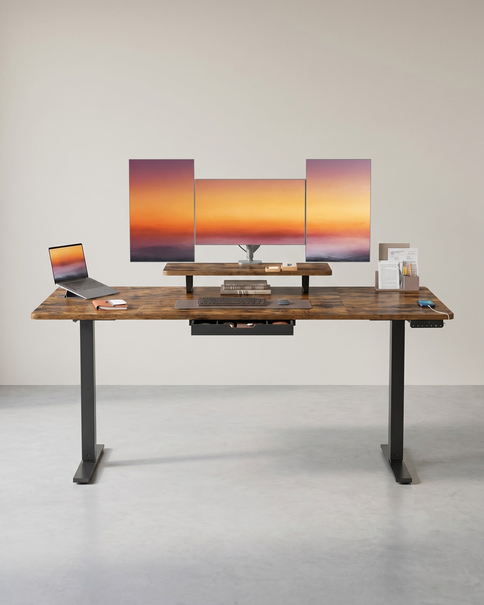 Elektrisch Verstelbaar Bureau - Met Monitorstandaard - 140 of 160 cm Tafelblad - USB-C & Geheugenfunctie