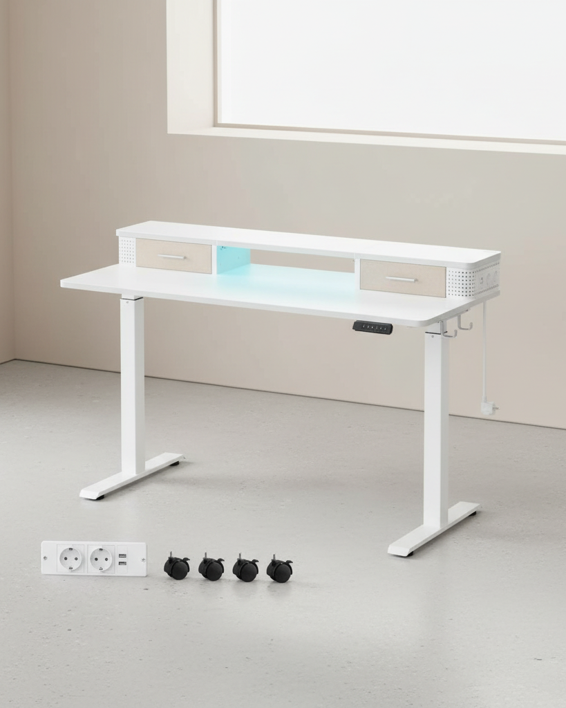 Elektrisch Sta Bureau met LED - Gamebureau - Zit Sta Bureau - In hoogte verstelbaar - De Vries Meubels