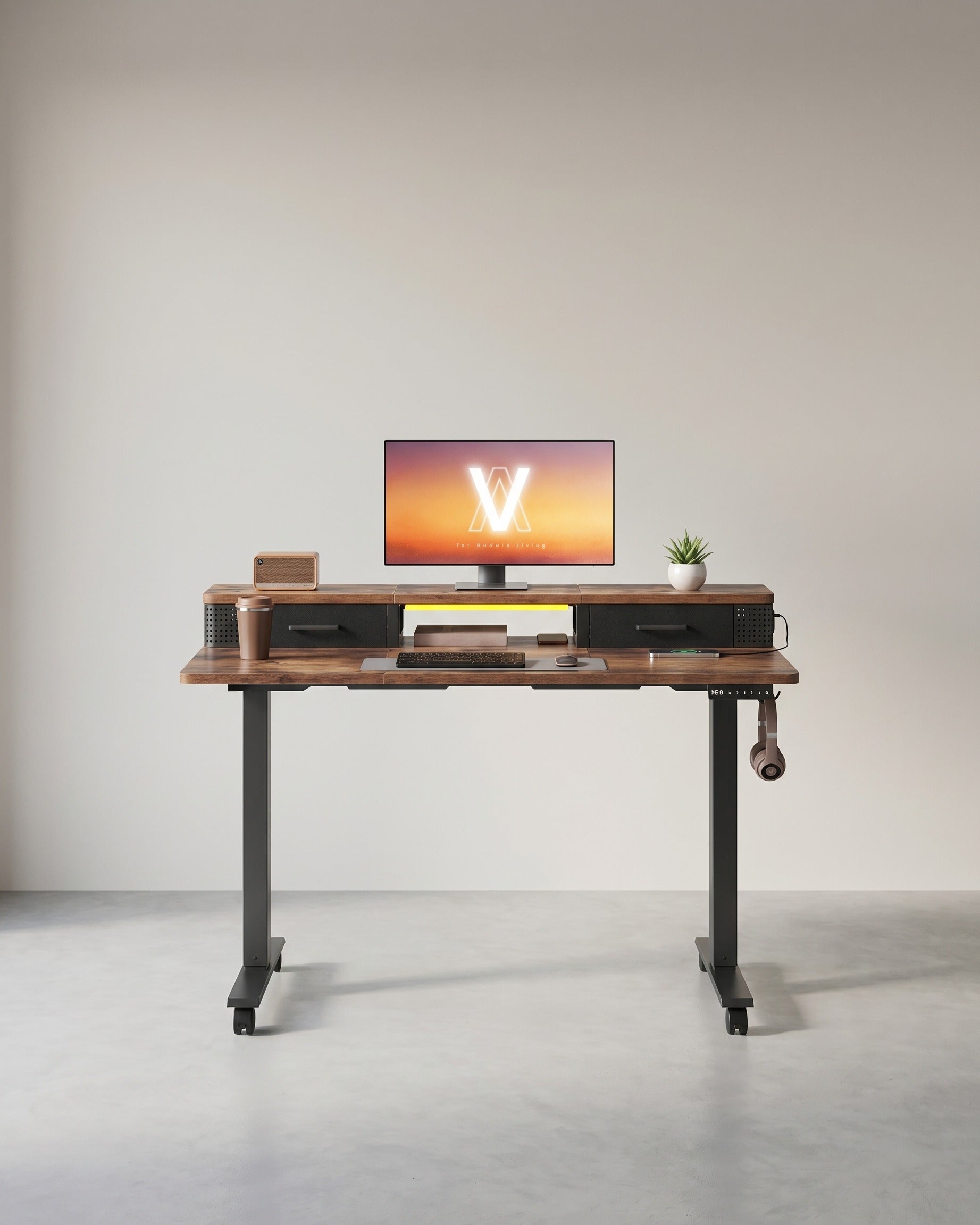 Elektrisch Sta Bureau met LED - Gamebureau - Met Stopcontact & USB-aansluiting