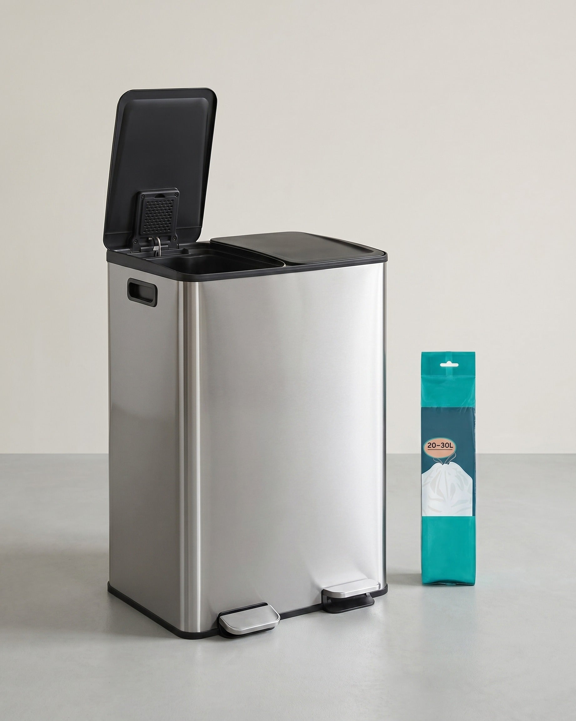 Dubbele Prullenbak 2 x 30L – Staal – Met Pedalen & Uitneembare Binnenemmers