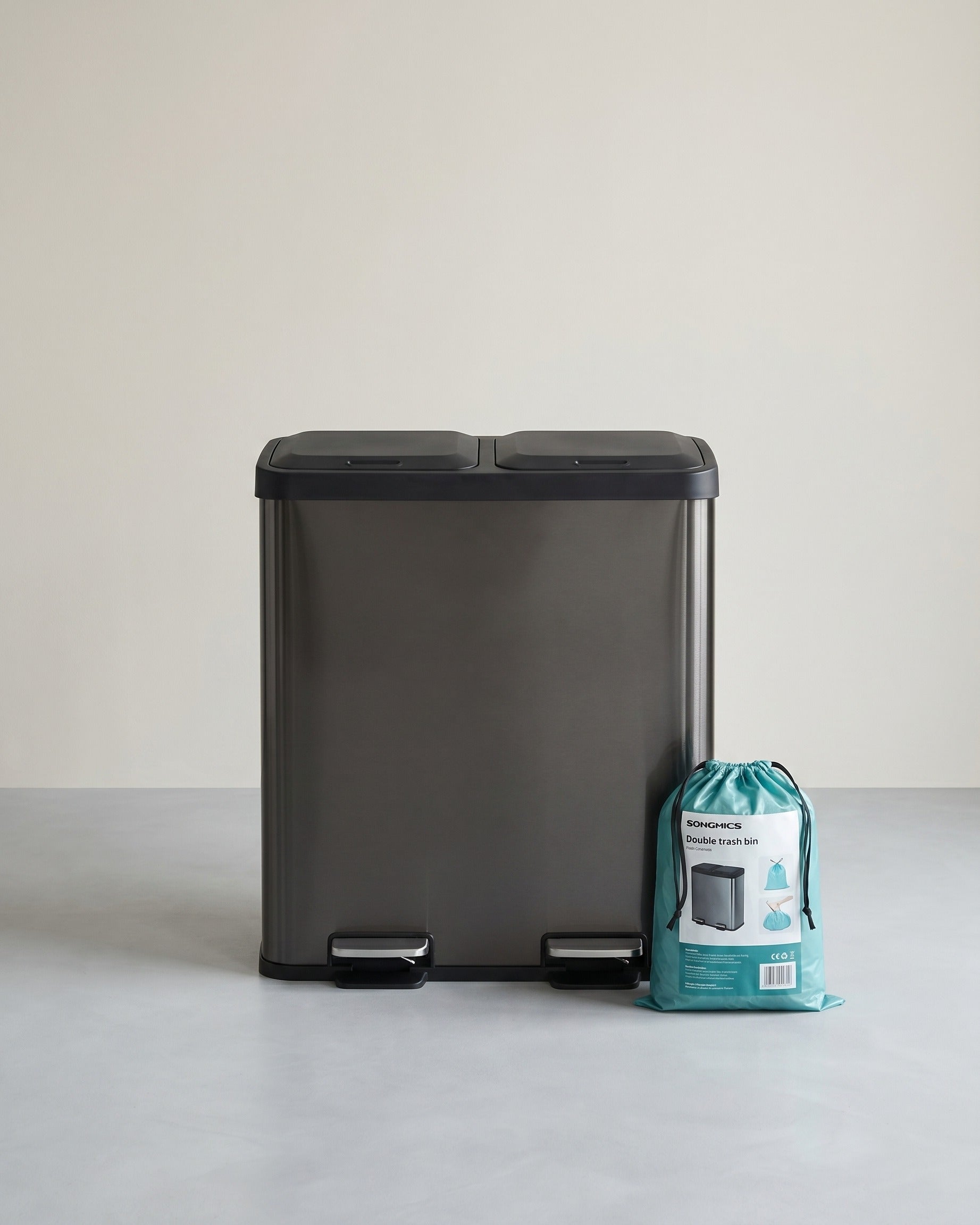 Dubbele Prullenbak 2 x 30L – Staal – Met Pedalen & Uitneembare Binnenemmers