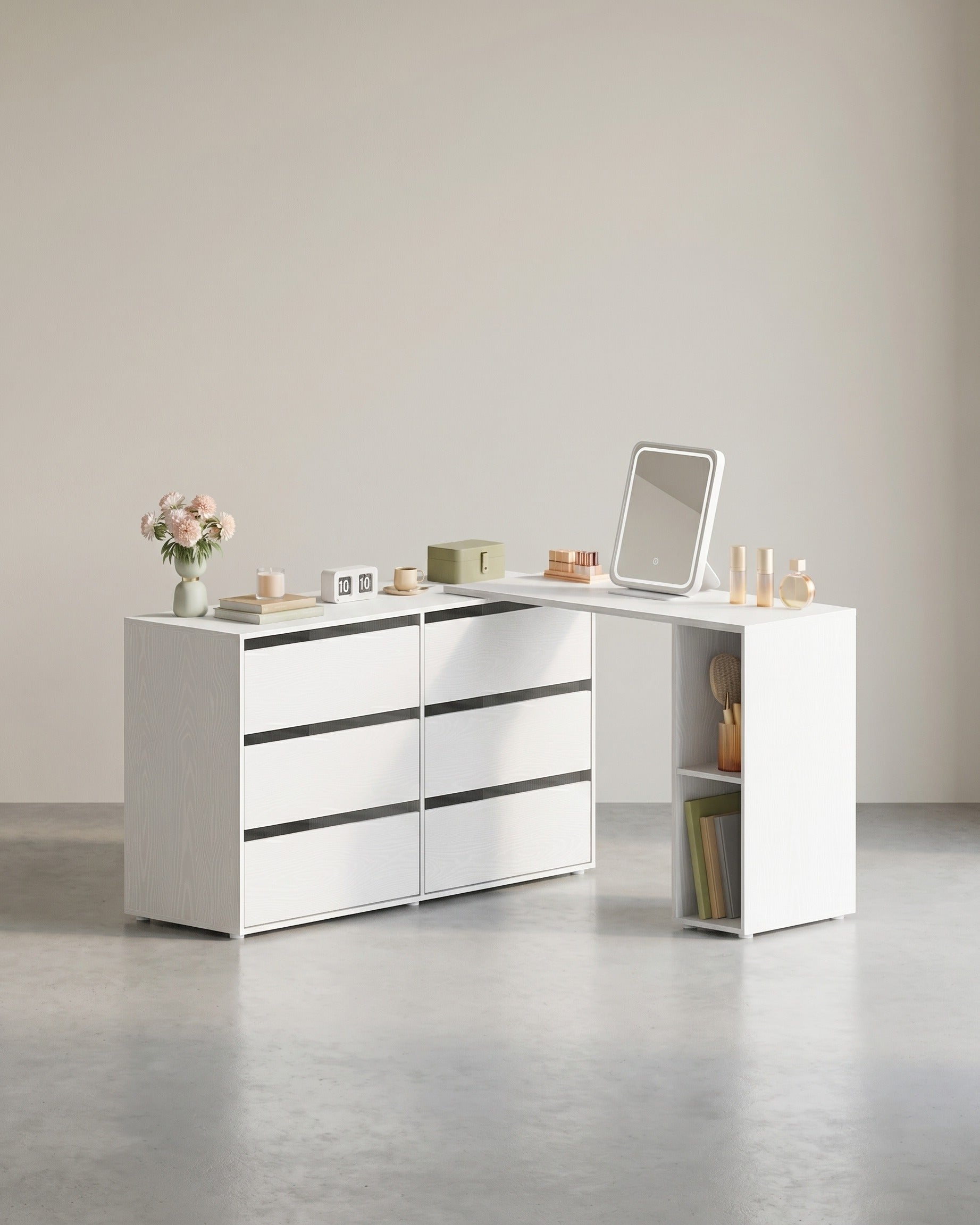 Kaptafel met 6 Laden - Verstelbare Kast - L - vorm - De Vries Meubels