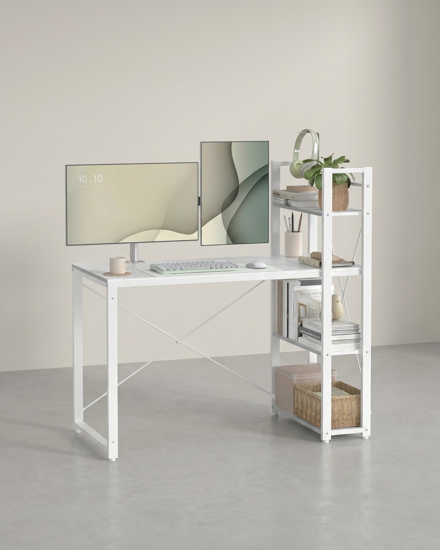 Bureau met Boekenplank – 120 cm Breed – Flexibel te Monteren Plank Links of Rechts – Industrieel Design – Tot 100 kg Draagvermogen
