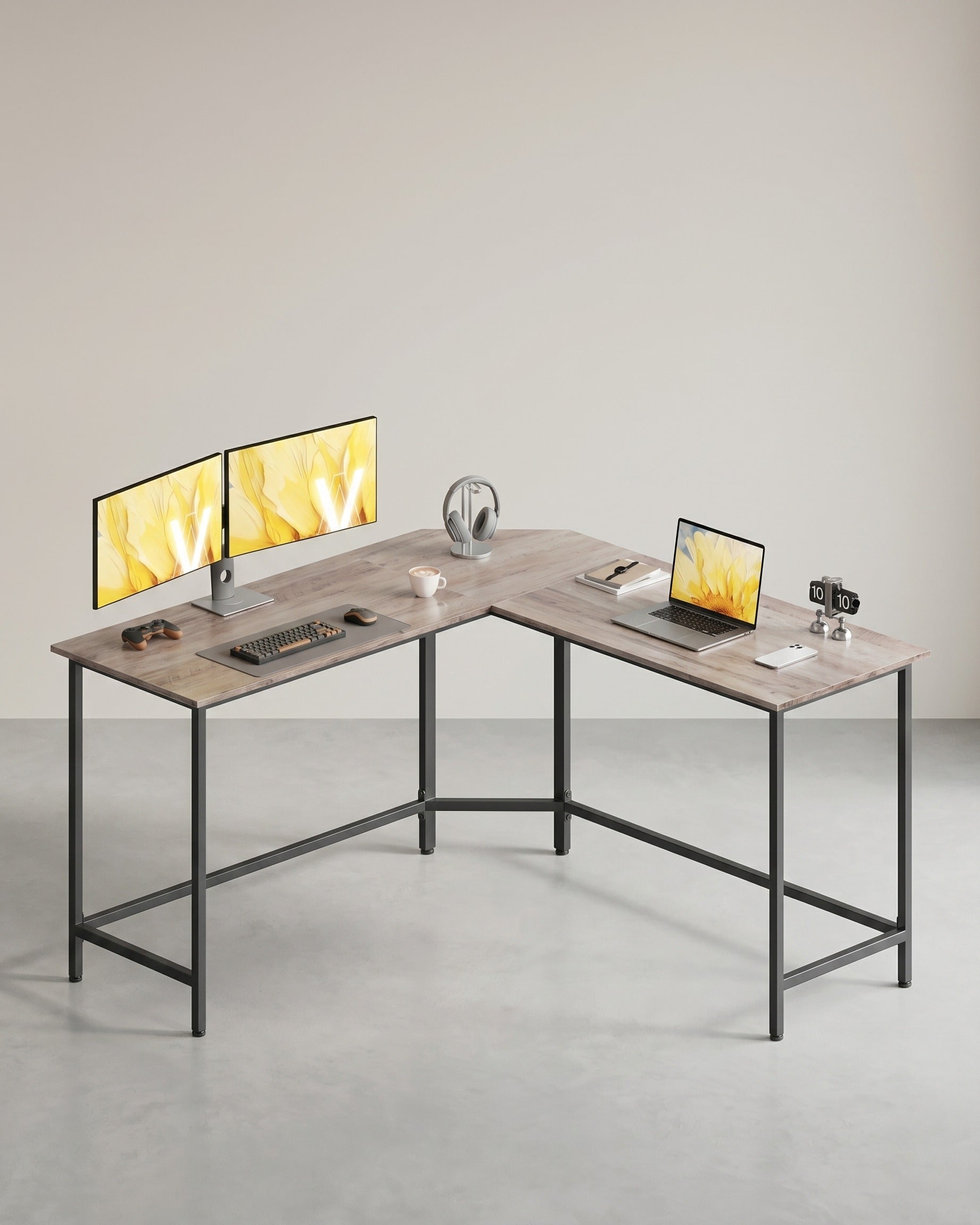 L-vormig Bureau – Hoekbureau met Kabeldoorvoer – Zwart – 149 x 149 cm – Ruim en Ruimtebesparend – Tot 50 kg Draagvermogen