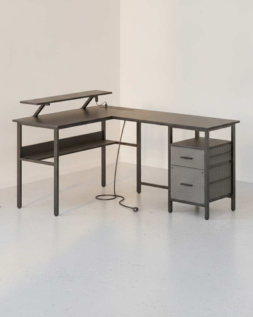 L - vormig Hoekbureau met LED - Verlichting & Stopcontacten - USB - Poorten - Gamebureau - De Vries Meubels