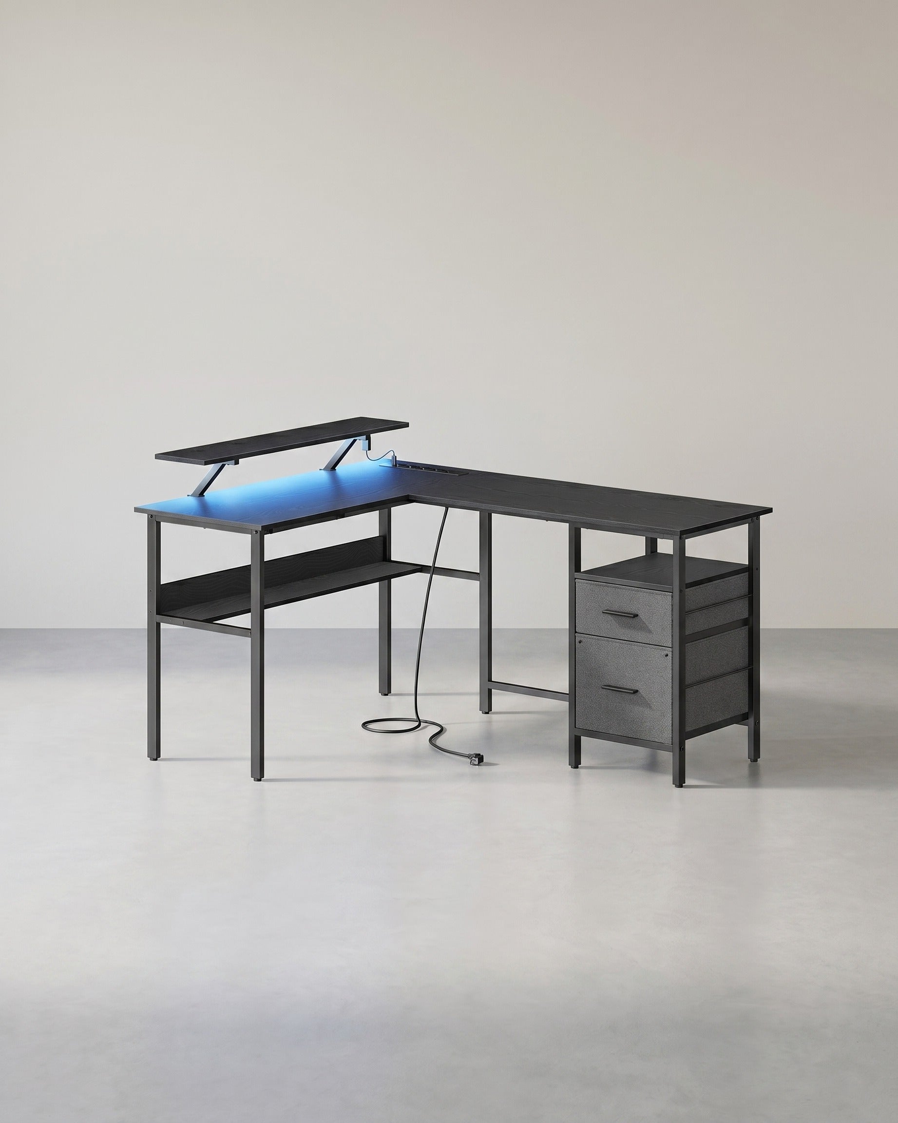 L - vormig Hoekbureau met LED - Verlichting & Stopcontacten - USB - Poorten - Gamebureau - De Vries Meubels