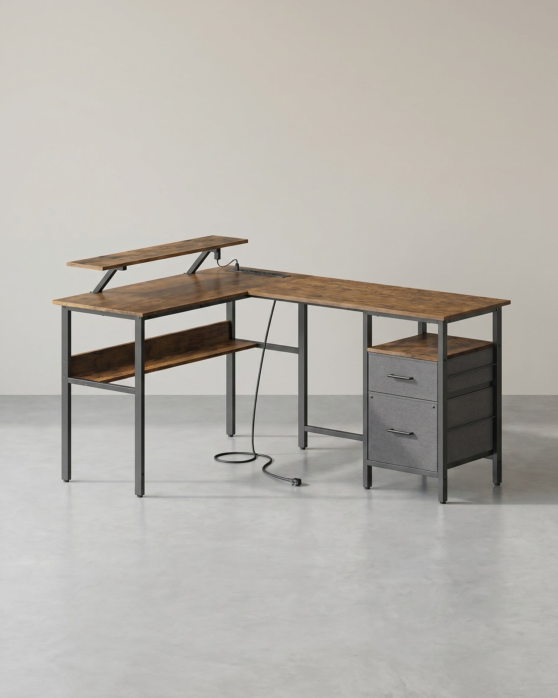 L-vormig Hoekbureau met LED-Verlichting & Stopcontacten - USB-Poorten - Gamebureau