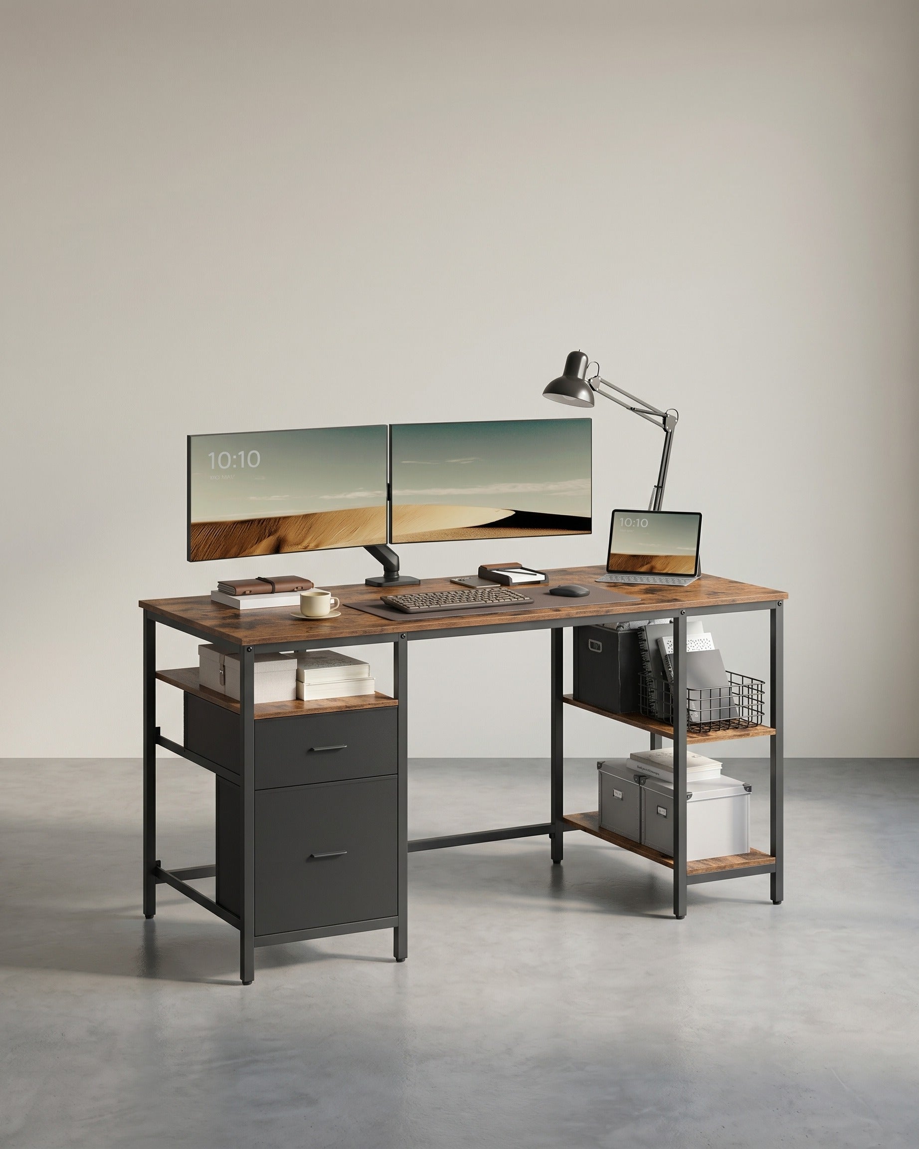 Vintage Bureau 140 of 160 cm – Industrieel Design met Laden en Planken – Tot 50 kg Draagvermogen