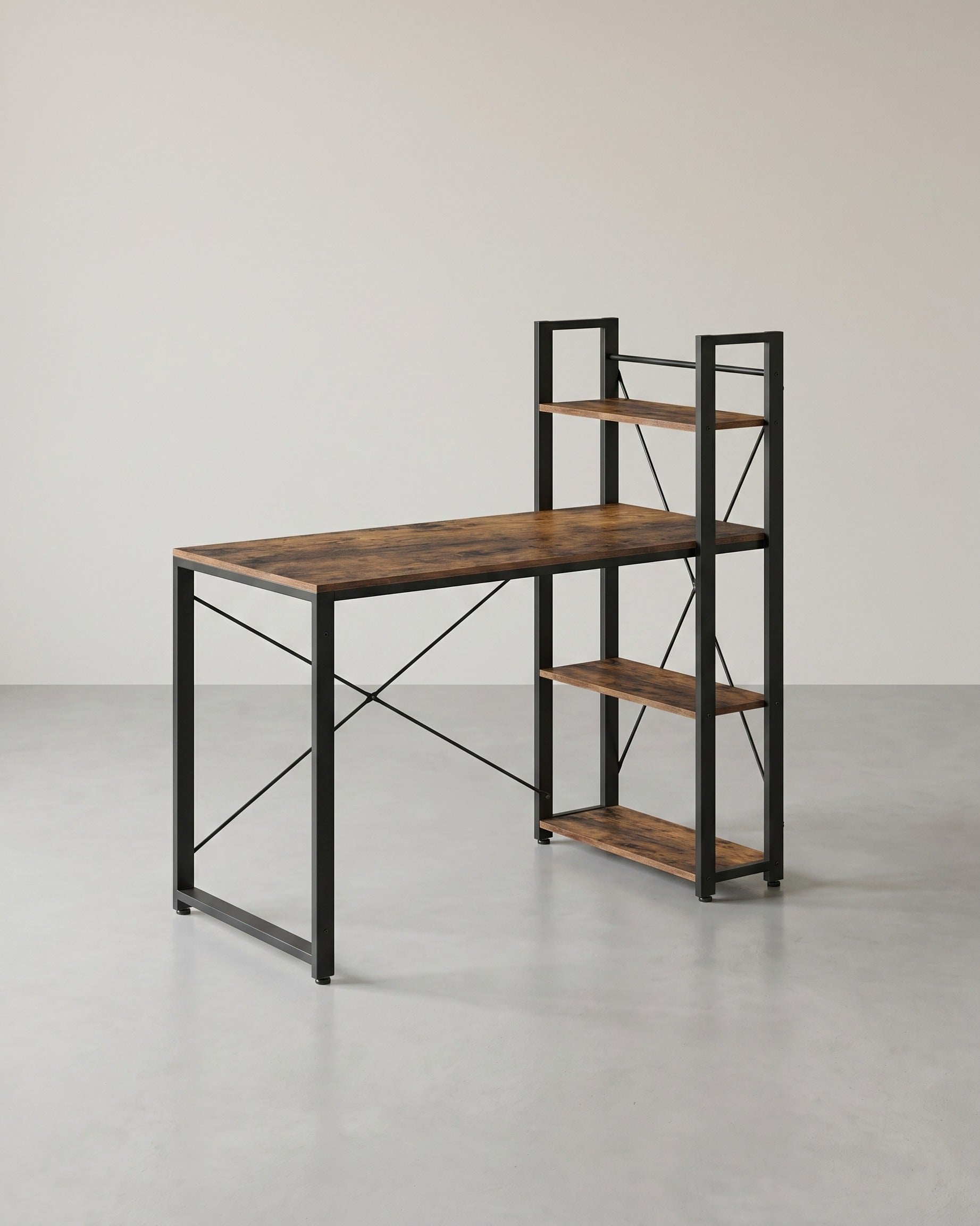 Industrieel Bureau met 3 Legplanken – 120 cm – Rechts of Links Monteerbaar – Verstelbare Voeten – Tot 50 kg Draagvermogen