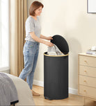 Laundry Hamper with Lid, 23.8 Gal., Oxford Fabric, Removable Liner, Foldable, Bamboo
