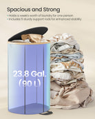 Laundry Hamper with Lid, 23.8 Gal., Oxford Fabric, Removable Liner, Foldable, Bamboo