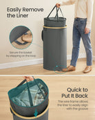 Laundry Hamper with Lid, 23.8 Gal., Oxford Fabric, Removable Liner, Foldable, Bamboo