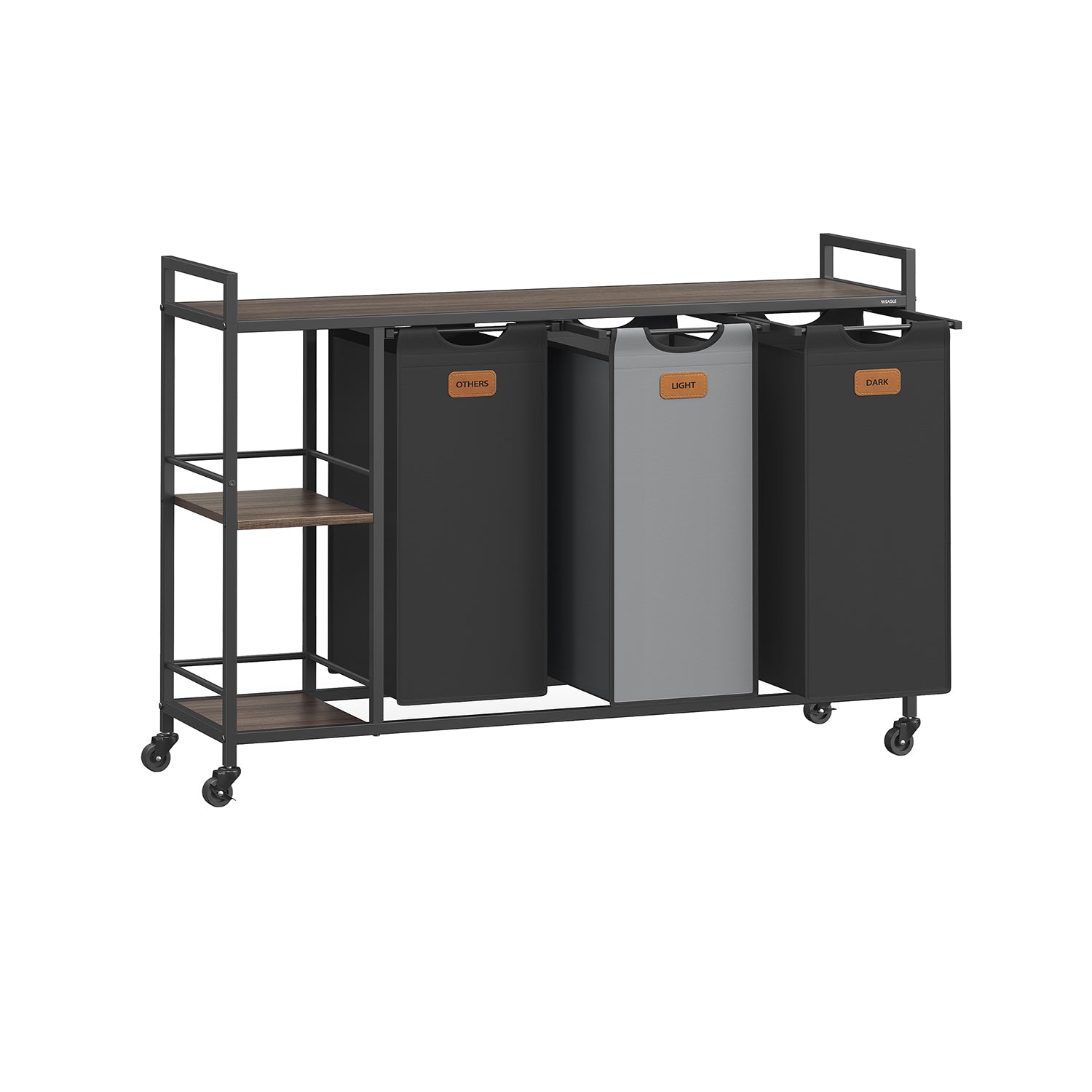 Laundry Hamper with Wheels, 2/3 Removable Liners, Adjustable Feet, Storage Shelves