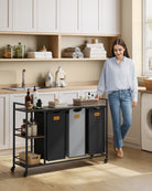 Laundry Hamper with Wheels, 2/3 Removable Liners, Adjustable Feet, Storage Shelves