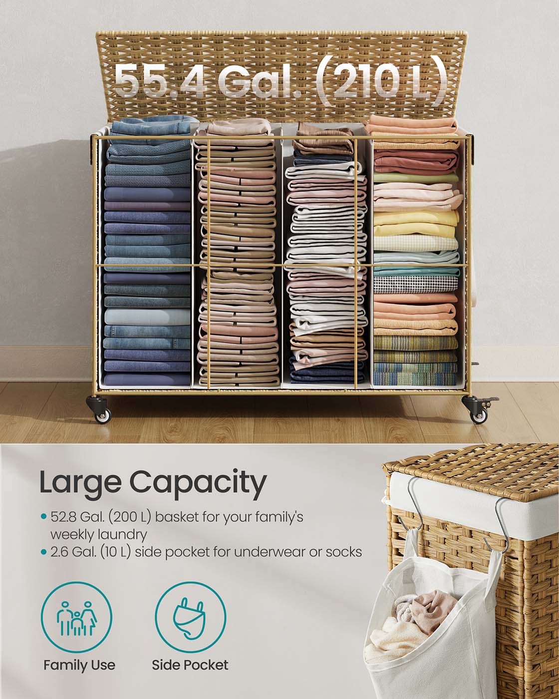 Laundry hamper - rolling laundry basket - with wheels