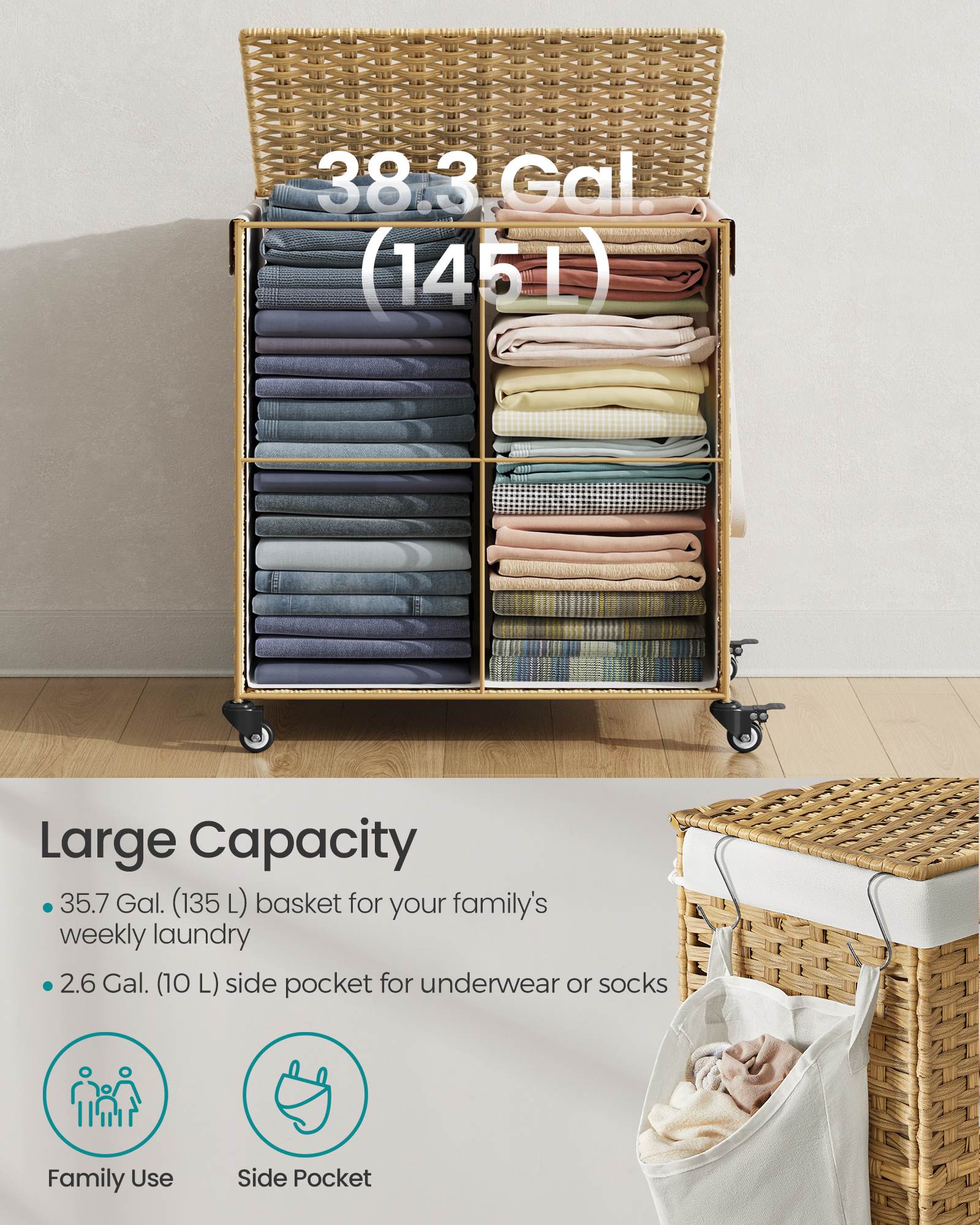 Laundry hamper - rolling laundry basket - with wheels