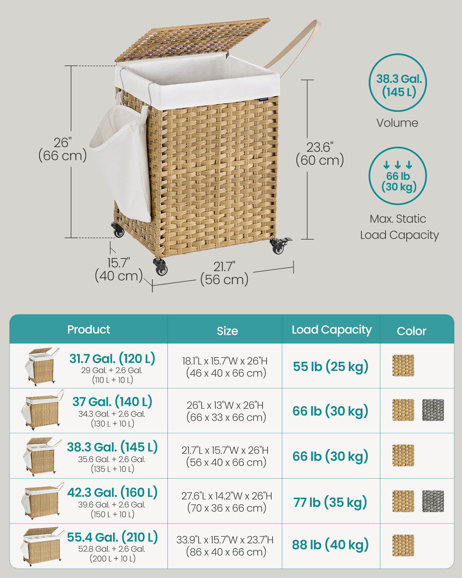 Laundry hamper - rolling laundry basket - with wheels