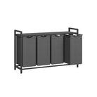 Laundry hamper with shelf, 1–4 compartments, pull-out liners, steel frame