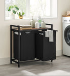 Laundry hamper with shelf, 1–4 compartments, pull-out liners, steel frame