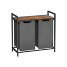 Laundry hamper with shelf, 1–4 compartments, pull-out liners, steel frame