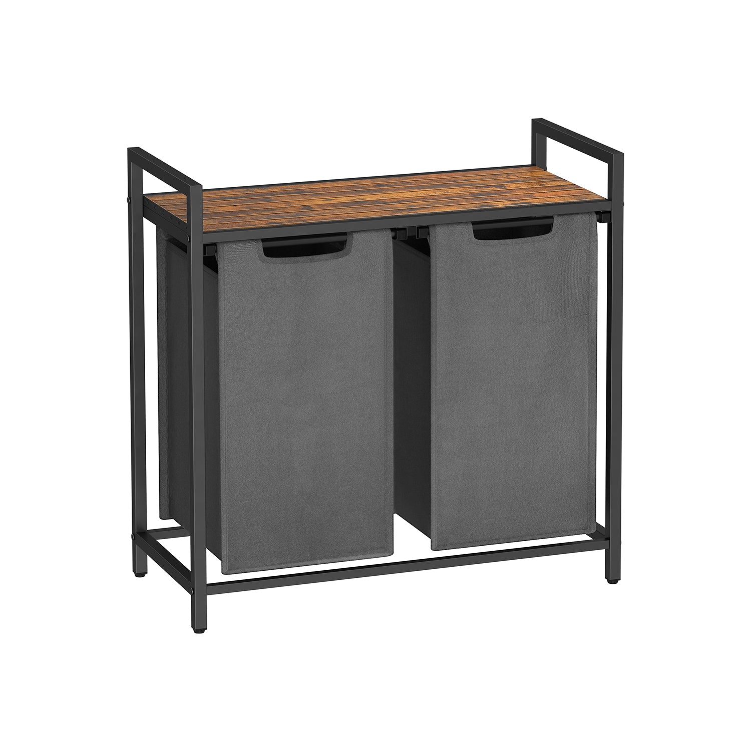 Laundry hamper with shelf, 1–4 compartments, pull-out liners, steel frame