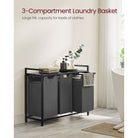 Laundry hamper with shelf, 1–4 compartments, pull-out liners, steel frame