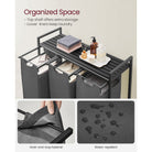 Laundry hamper with shelf, 1–4 compartments, pull-out liners, steel frame