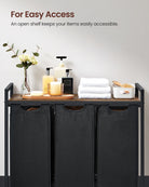 Laundry hamper with shelf, 1–4 compartments, pull-out liners, steel frame