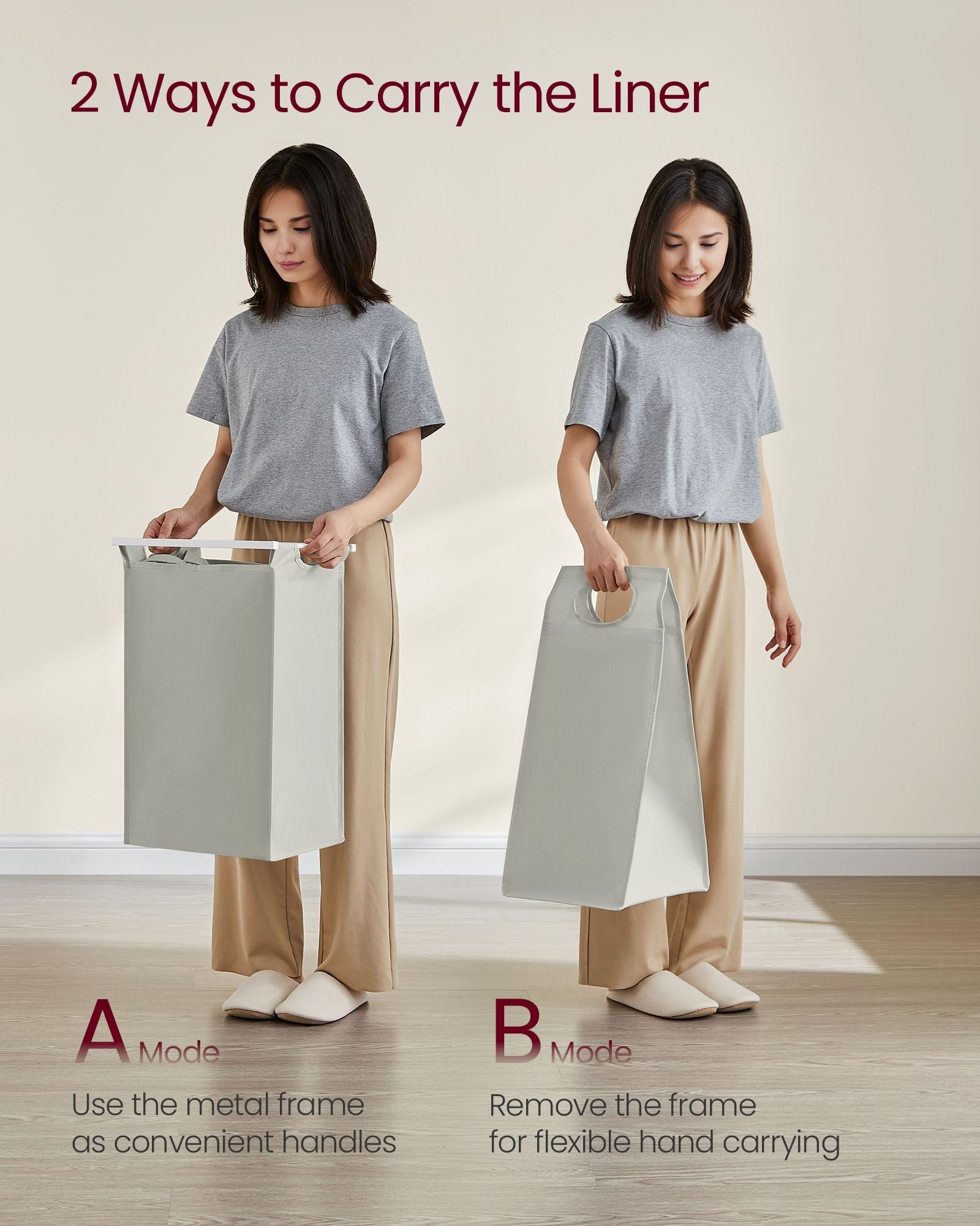 Laundry hamper with shelf, 1–4 compartments, pull-out liners, steel frame