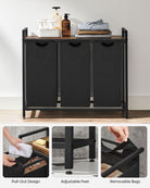 Laundry hamper with shelf, 1–4 compartments, pull-out liners, steel frame