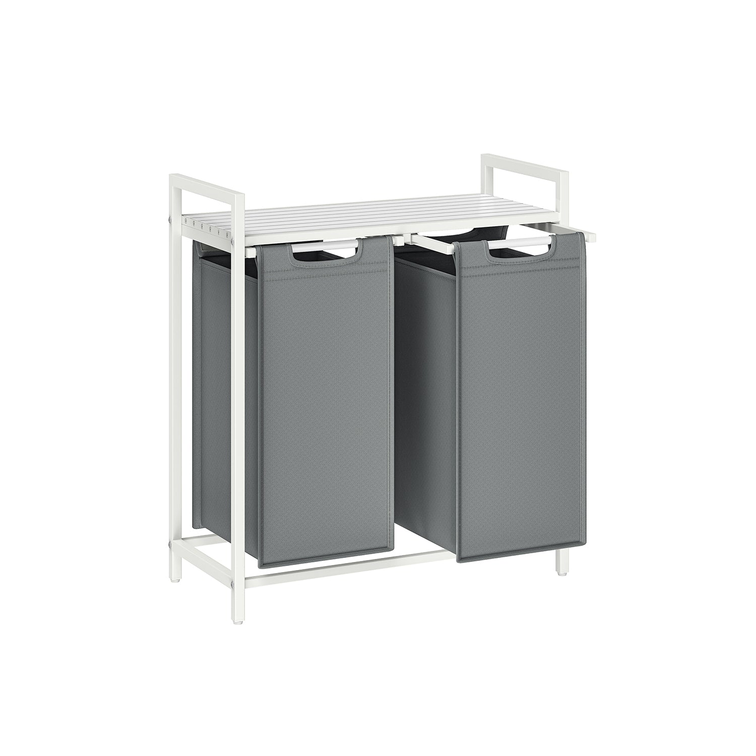 Laundry hamper with shelf, 1–4 compartments, pull-out liners, steel frame