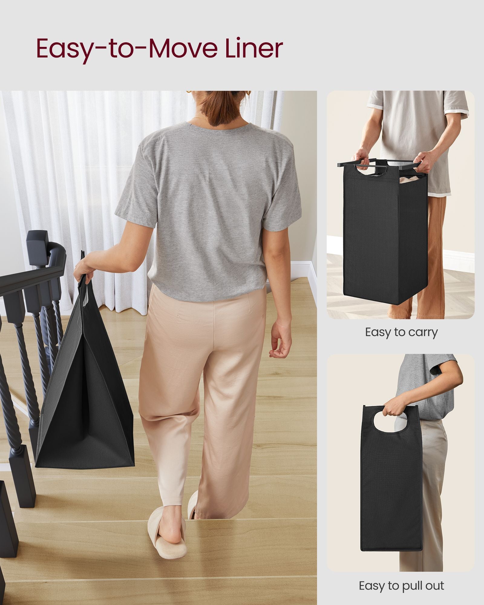 Laundry hamper with shelf, 1–4 compartments, pull-out liners, steel frame