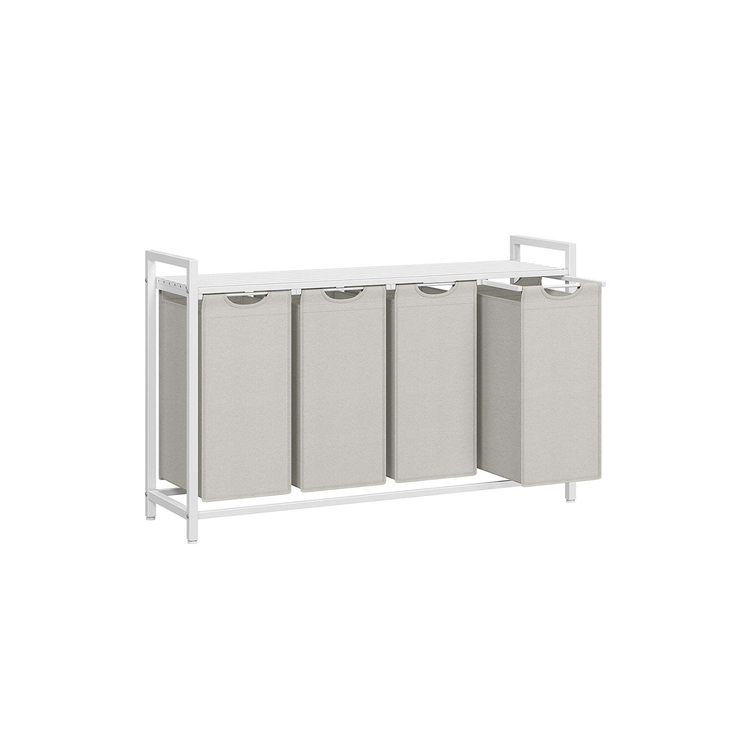 Laundry hamper with shelf, 1–4 compartments, pull-out liners, steel frame