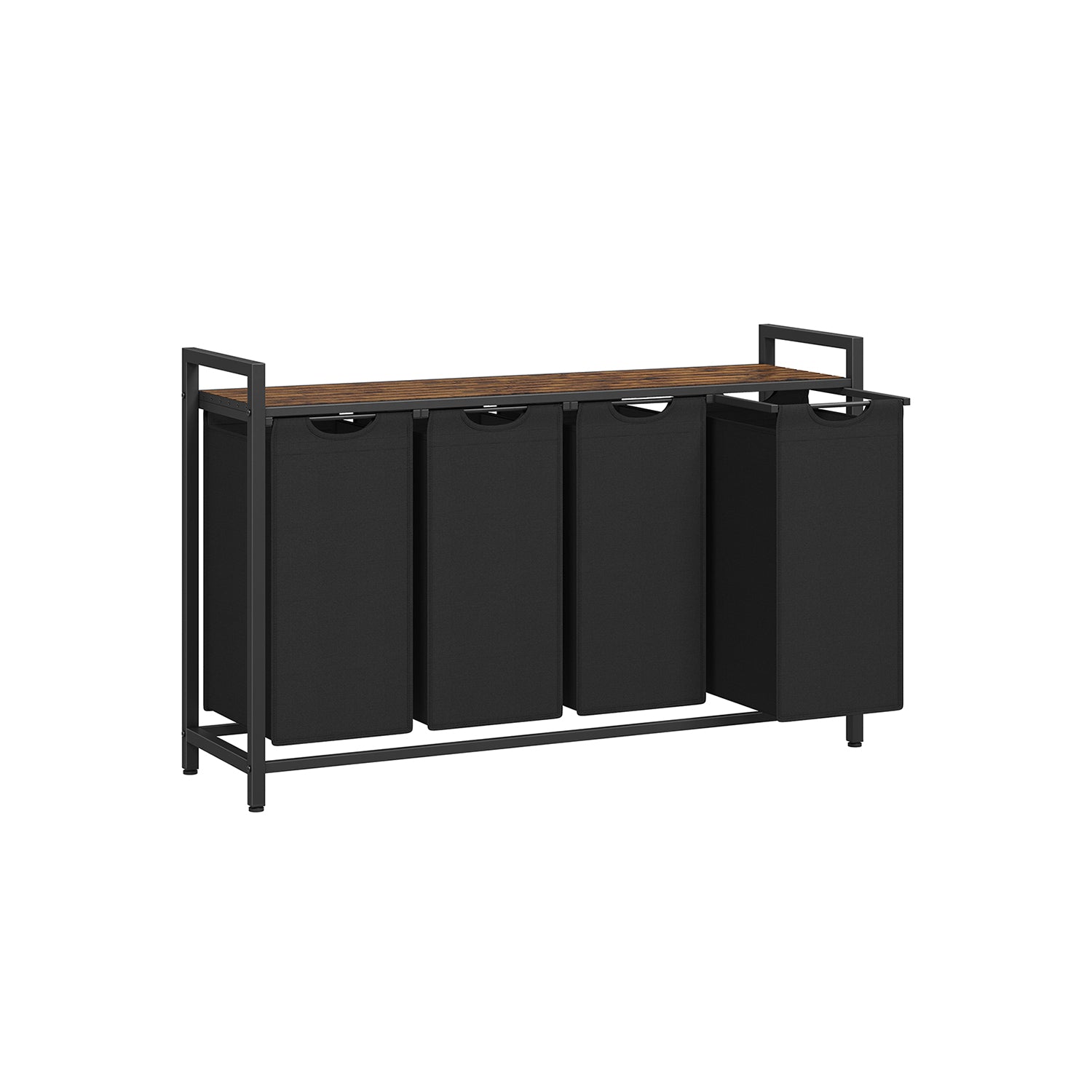 Laundry hamper with shelf, 1–4 compartments, pull-out liners, steel frame