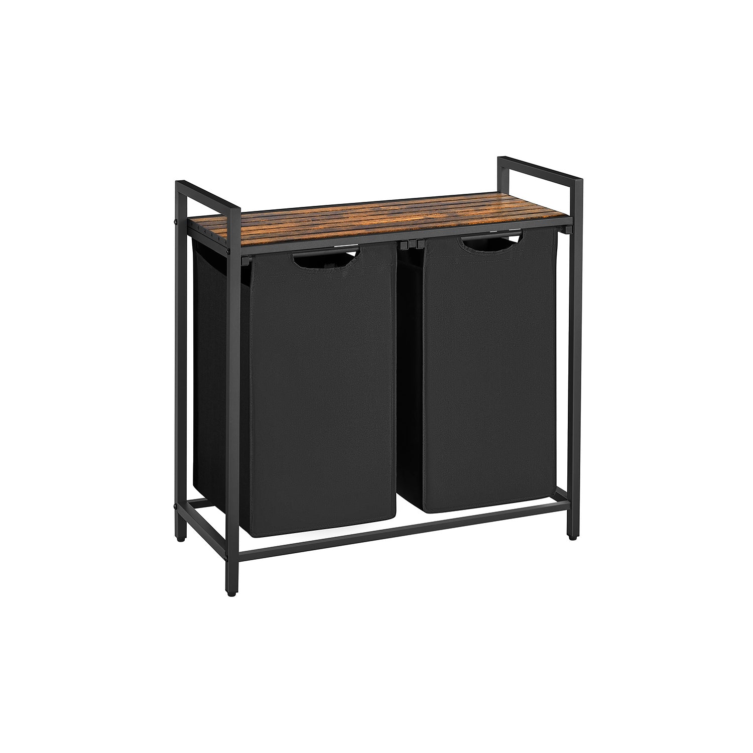 Laundry hamper with shelf, 1–4 compartments, pull-out liners, steel frame