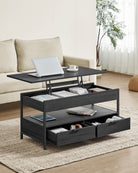 Lift-Top Coffee Table, Adjustable Height, Hidden Storage, Drawers, Industrial Style