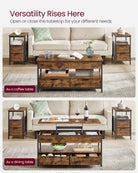 Lift-Top Coffee Table, Adjustable Height, Hidden Storage, Drawers, Industrial Style