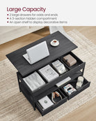 Lift-Top Coffee Table, Adjustable Height, Hidden Storage, Drawers, Industrial Style