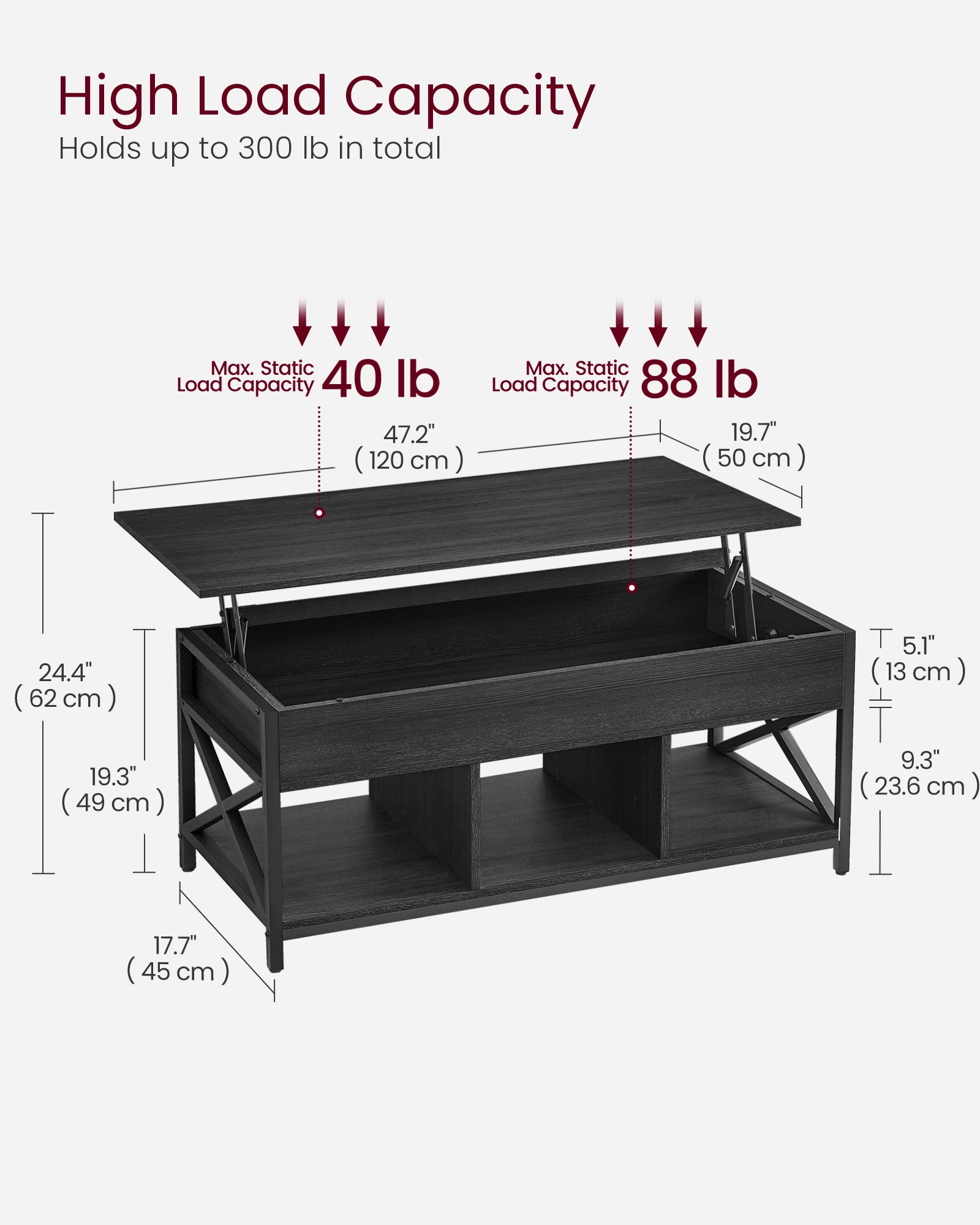 Lift-top coffee table - industrial style - adjustable height - hidden storage